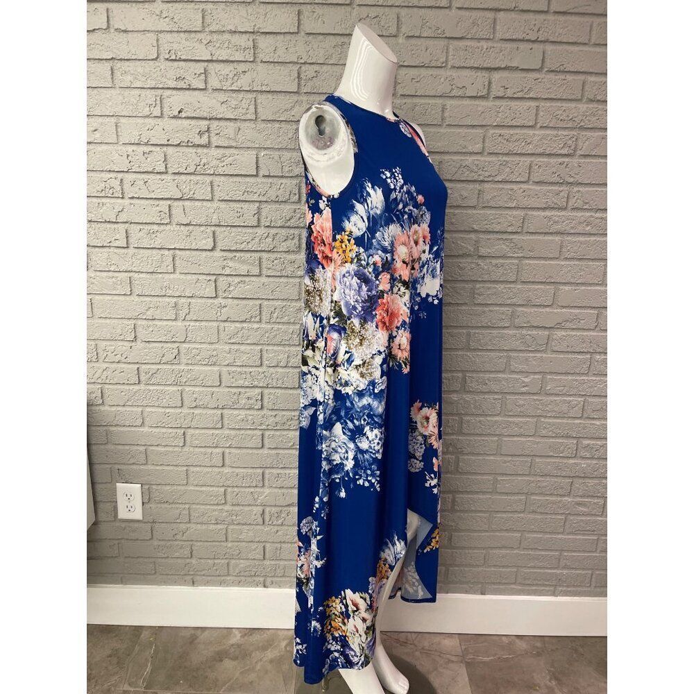 Bellamie Women Blue Floral Hi-Low Sleeveless Dress with Pockets Size S - Picture 7 of 9